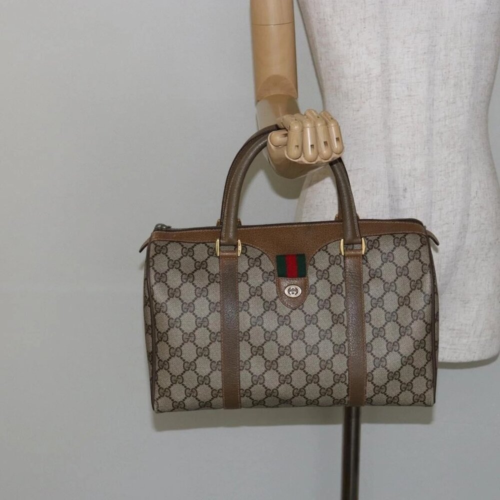 GUCCI GG Supreme Web Sherry Line Boston Bag PVC Beige Gold 40 02 007 Auth 144173 - Picture 14 of 16